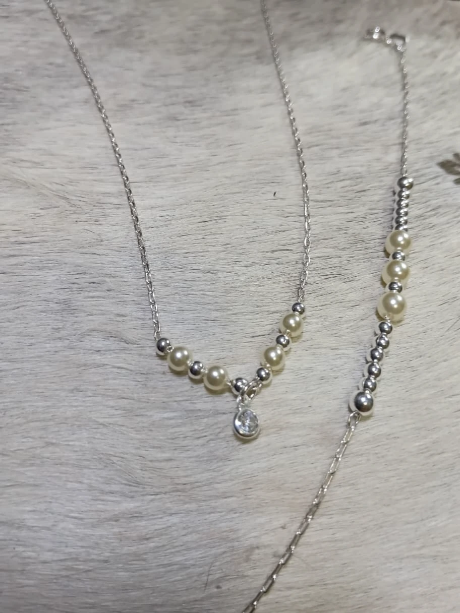 Conjunto Colar e Pulseira Bolinha com Pérola Shell