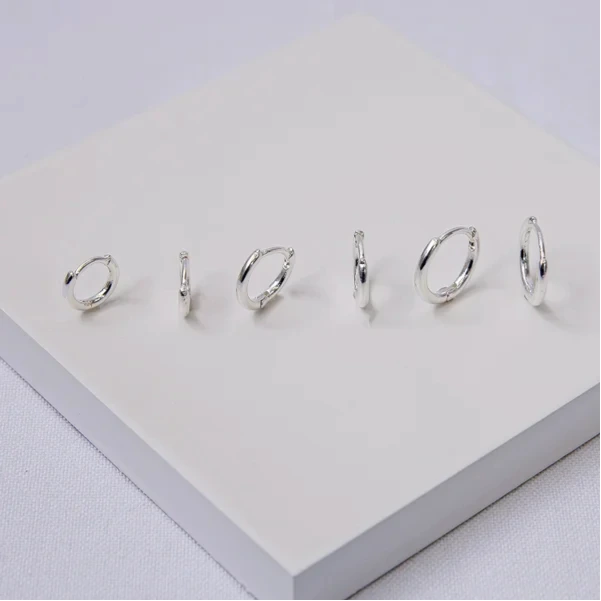 Trio de argola prata lisa 2 MM P, M e G
