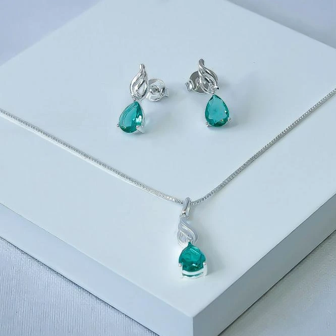 Conjunto prata gota turmalina