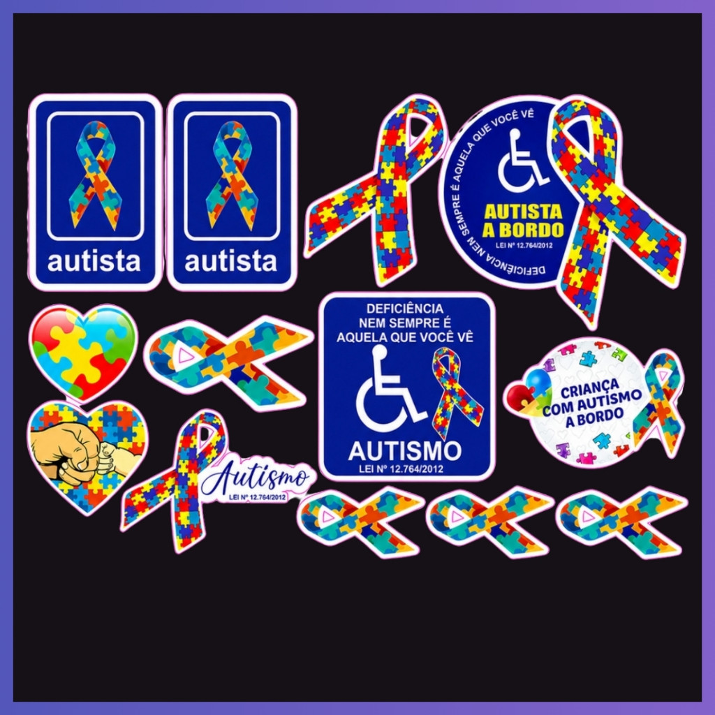 Adesivo Símbolo Autista PCD Para Carro – Kit 13 Unidades Alta Qualidade Personalizado Loja407