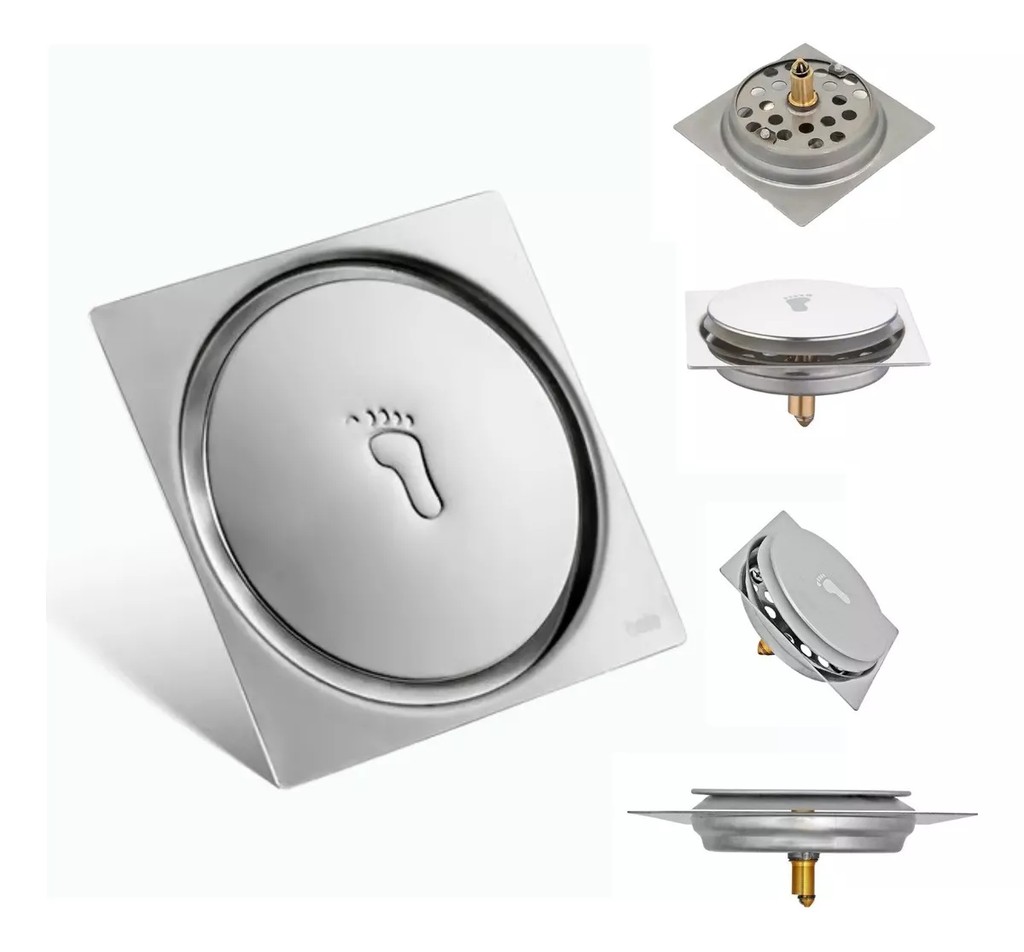 Ralo Click Para Banheiro 10x10 Inteligente Inox Quadrado