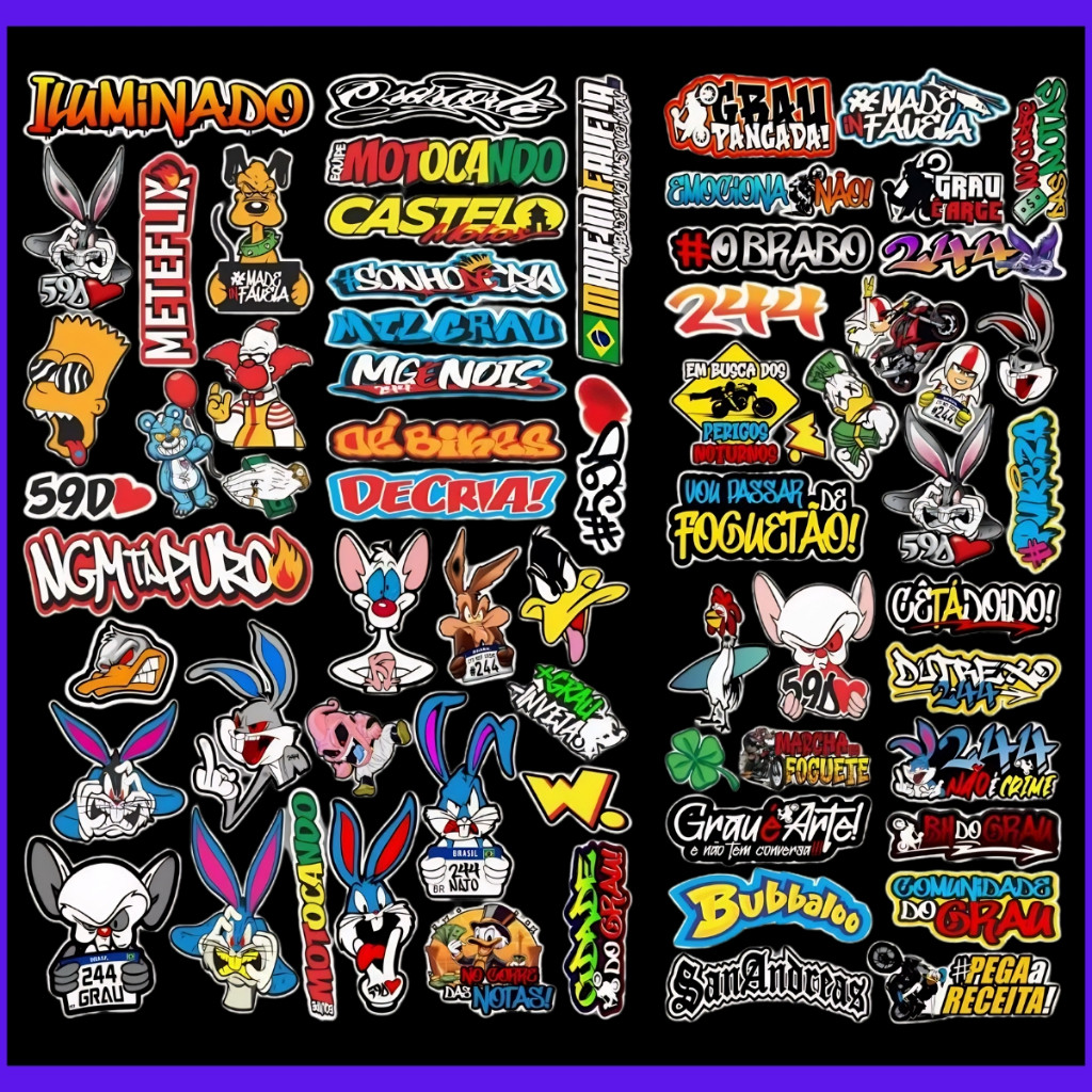 329 Adesivos Moto - 6 Cartelas de adesivos - Adesivo para Moto, Capacete, Bike, Carro Loja407