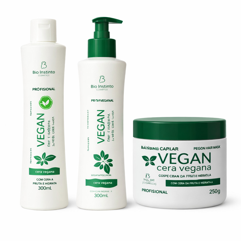 Kit Vegano Cera Vegana Shampoo Condicionador e Máscara