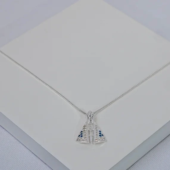 Colar prata Nossa Senhora Aparecida cravejada M