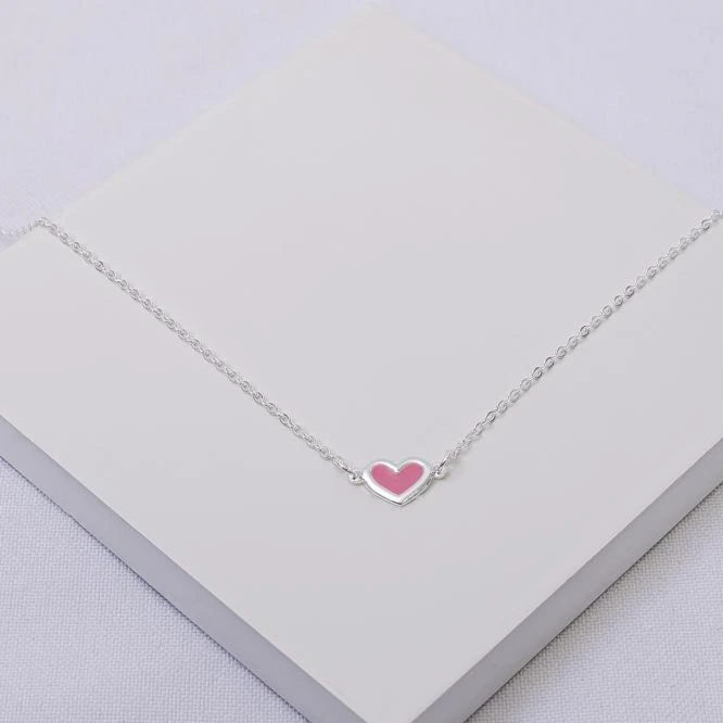 Colar prata infantil coração rosa