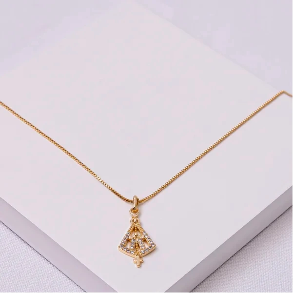 Colar dourado Nossa Senhora Aparecida cravejada P