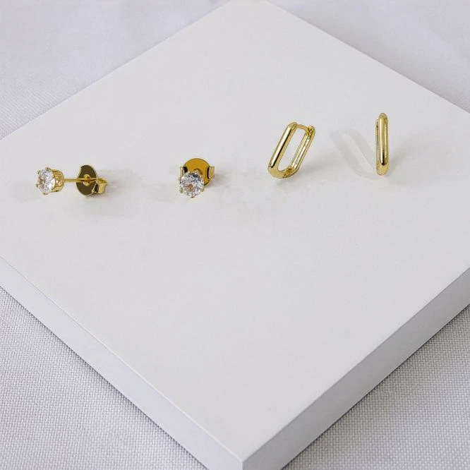 Dupla de brinco dourado ponto de luz e argolinha minimalista