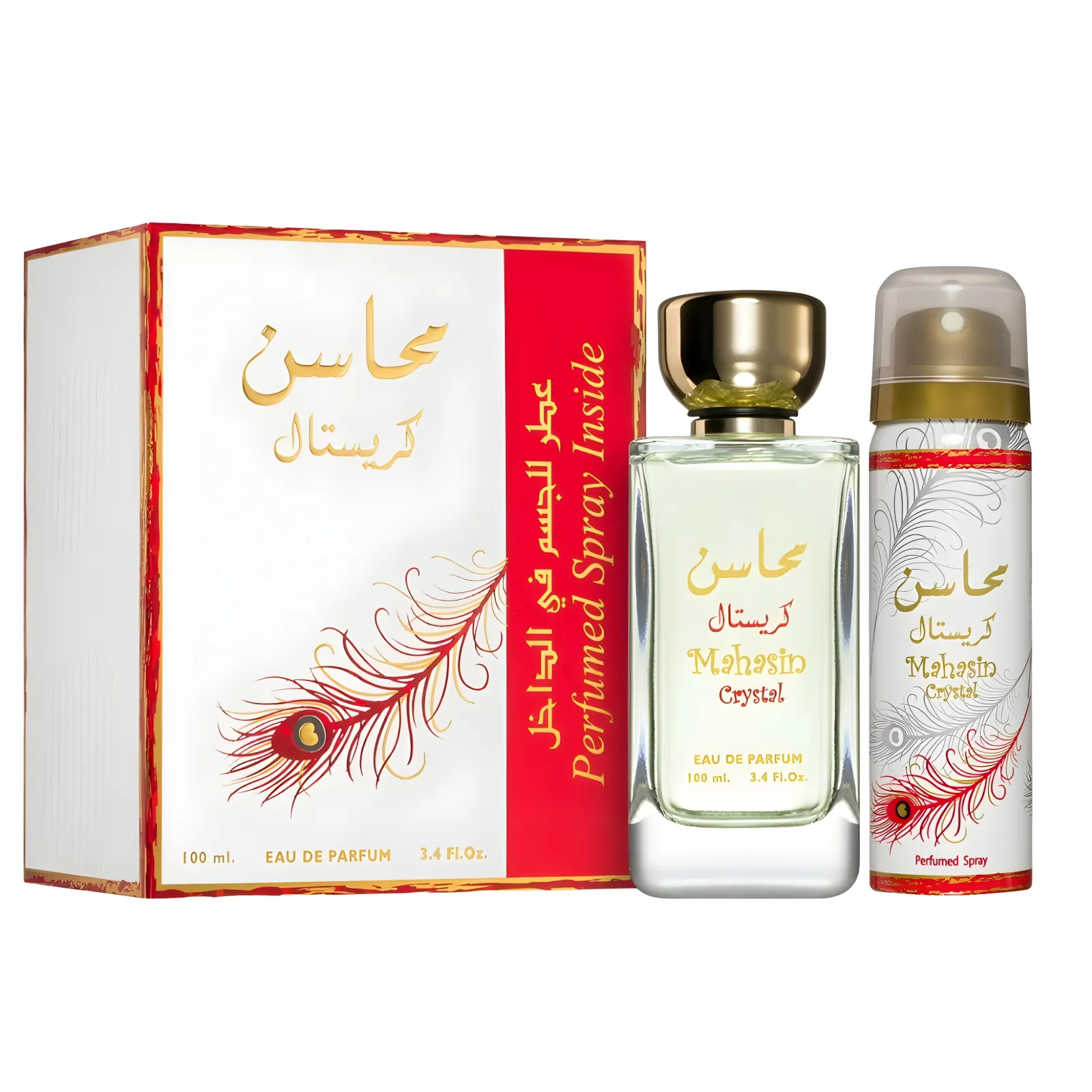 Kit Mahasin Crystal Red Lattafa EDP Feminino Perfume 100ML + SPRAY 50ML