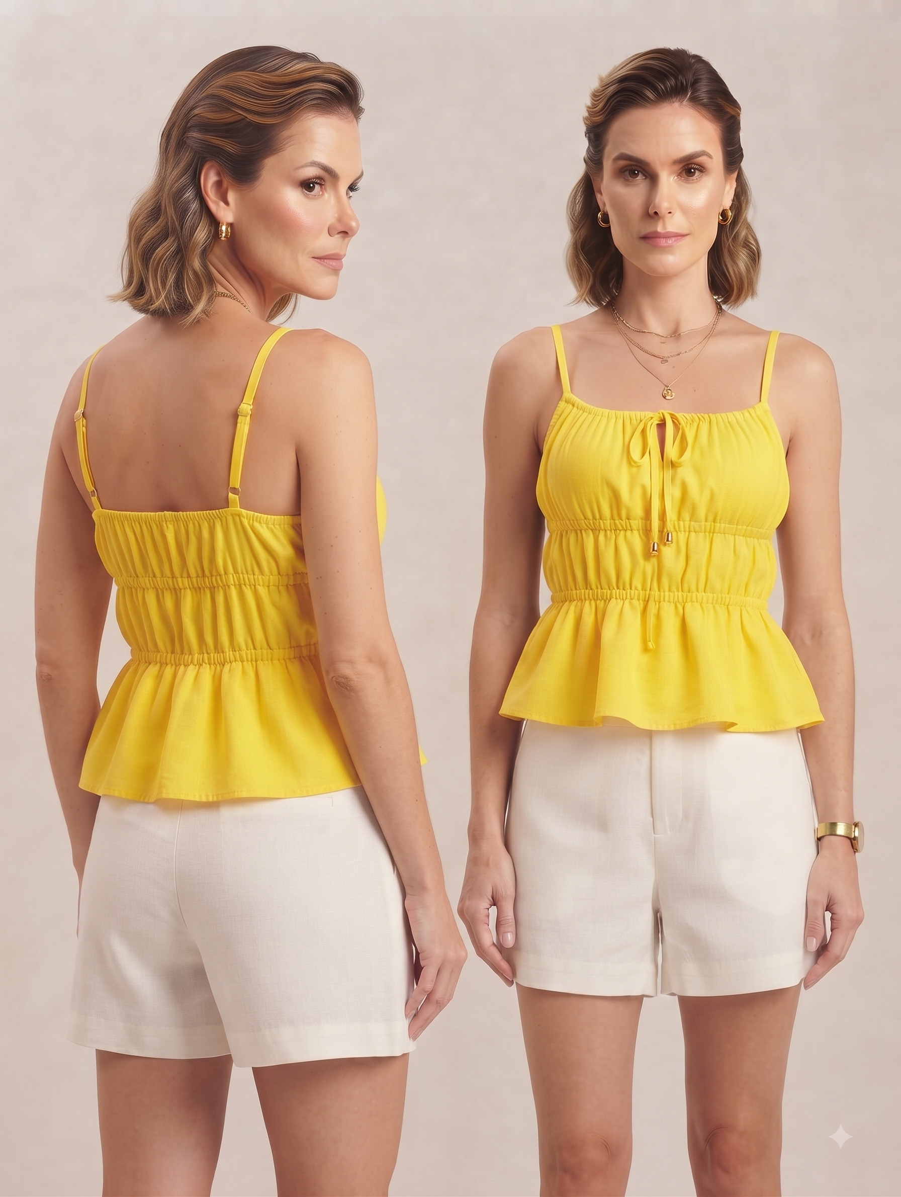 Regata Peplum Casual Chic em Tricoline e Poliamida