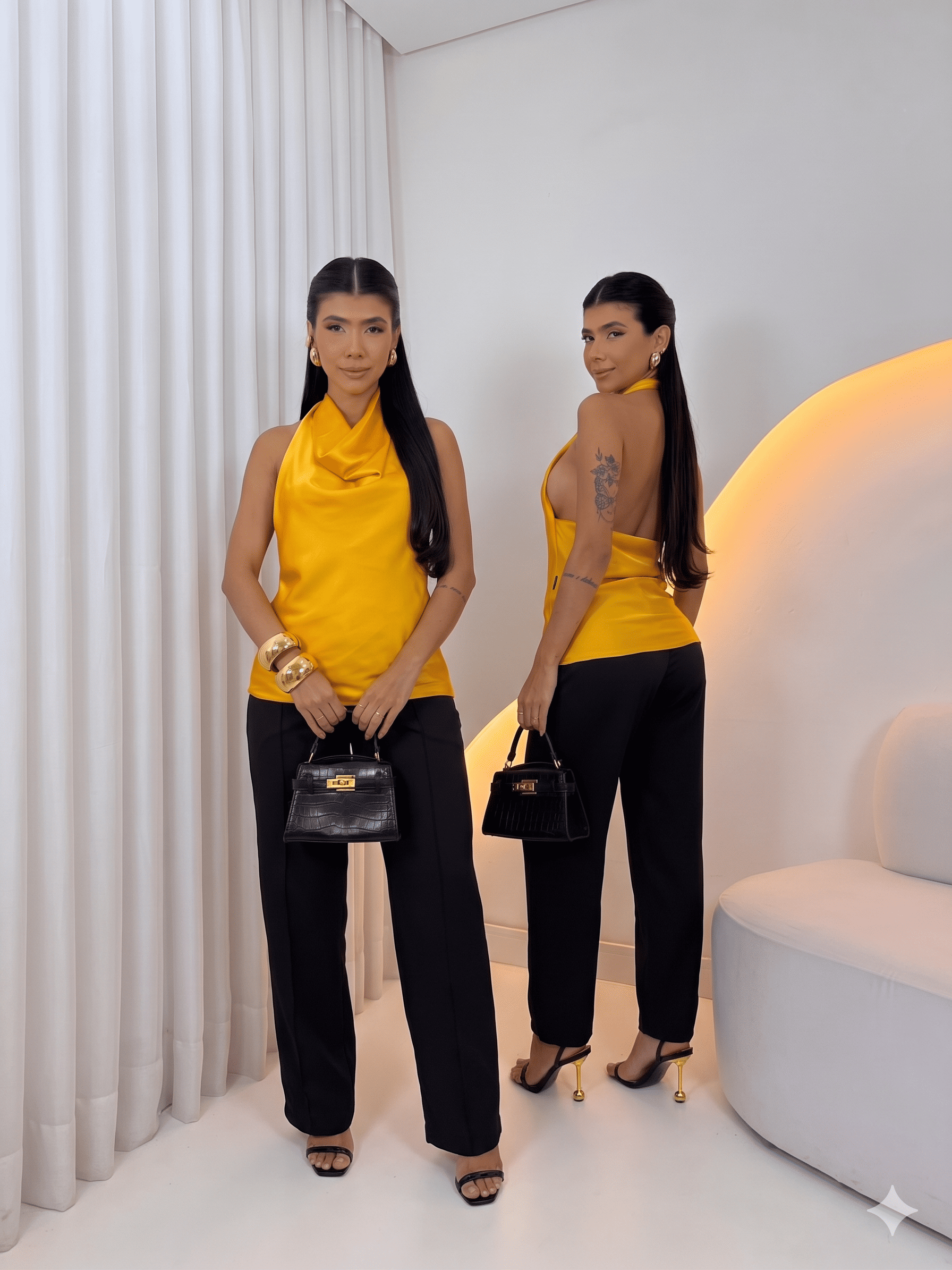 Blusa Gola Boba em Cetim Premium, Frente Dupla