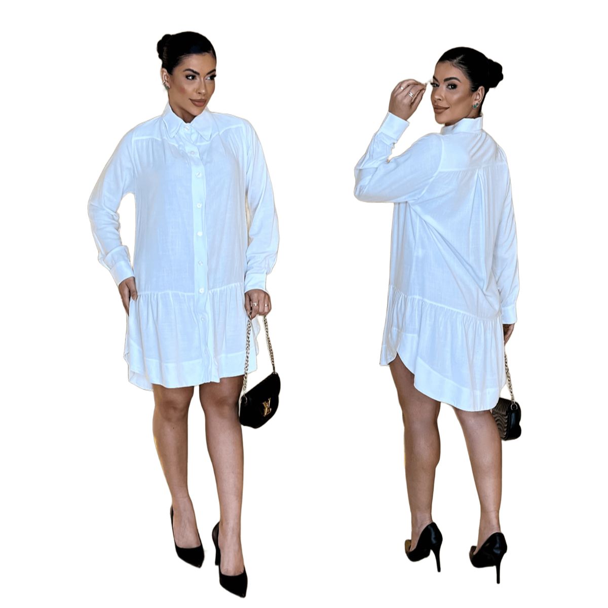 Vestido com Pate e babado soltos na barra
