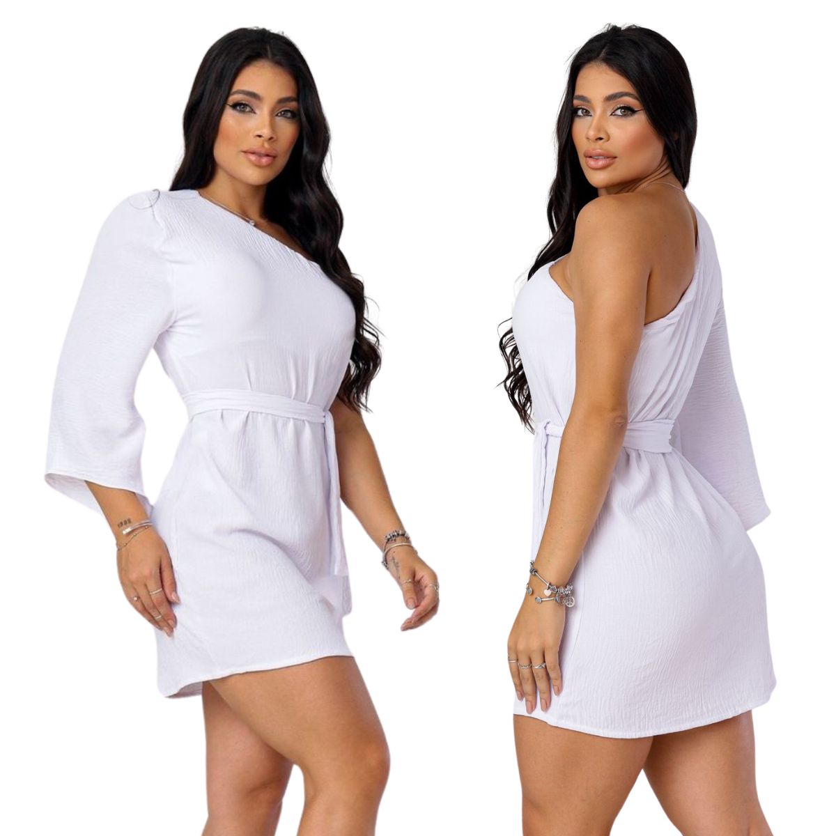 Vestido Feminino Mula manca com Manga Solta e Facha na Cintura
