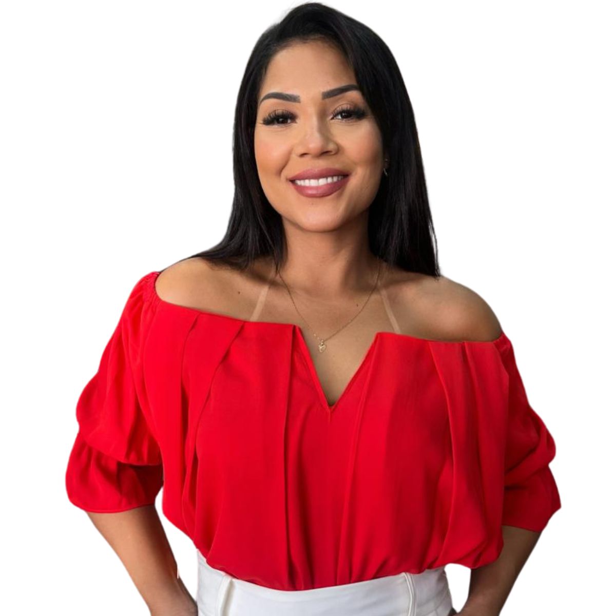 Blusa com Detalhe em V e Pregas na frente Dupla com Elastico na Cintura