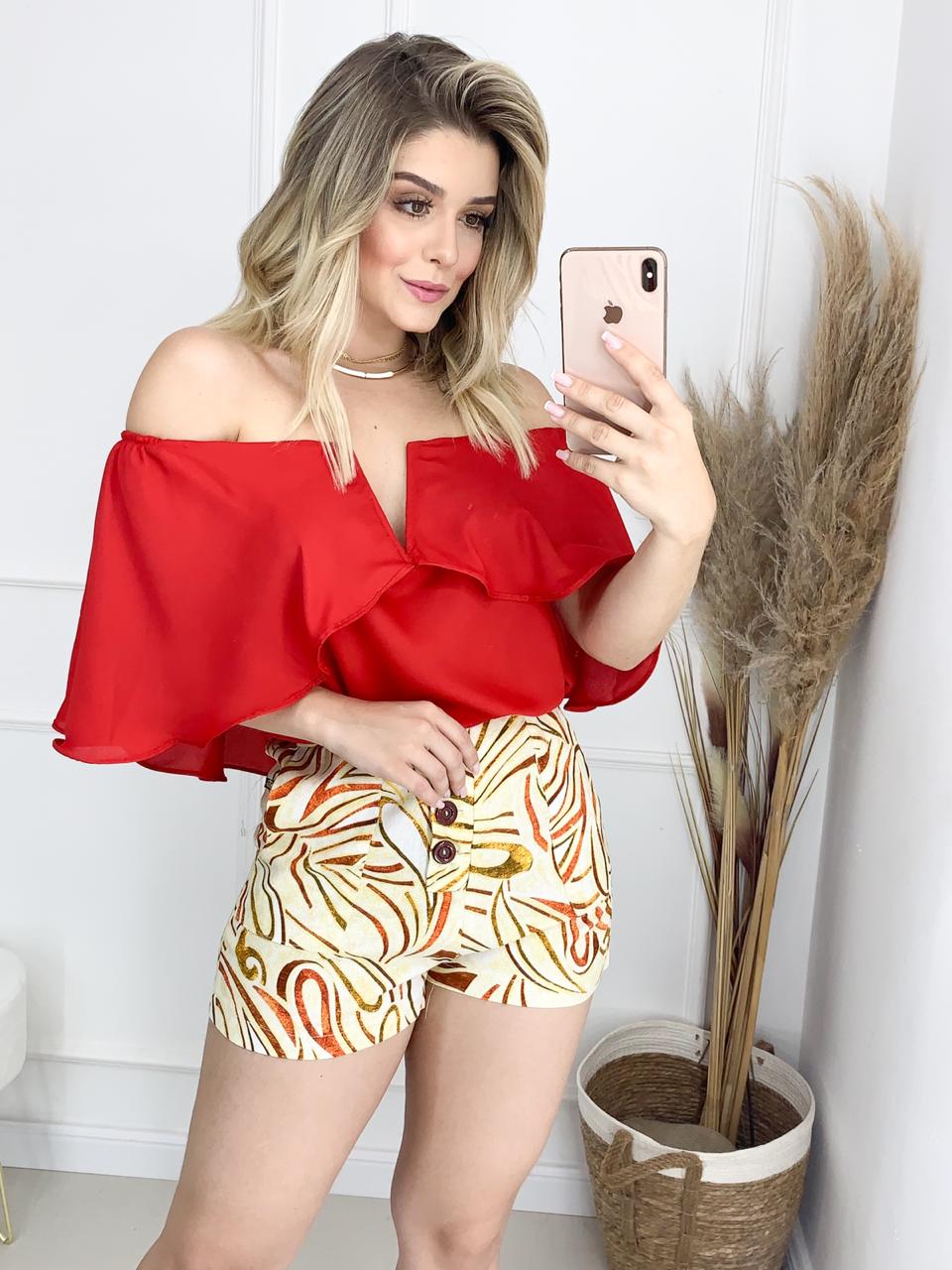 Blusa com V e Babados na Frente com Elastico na cintura