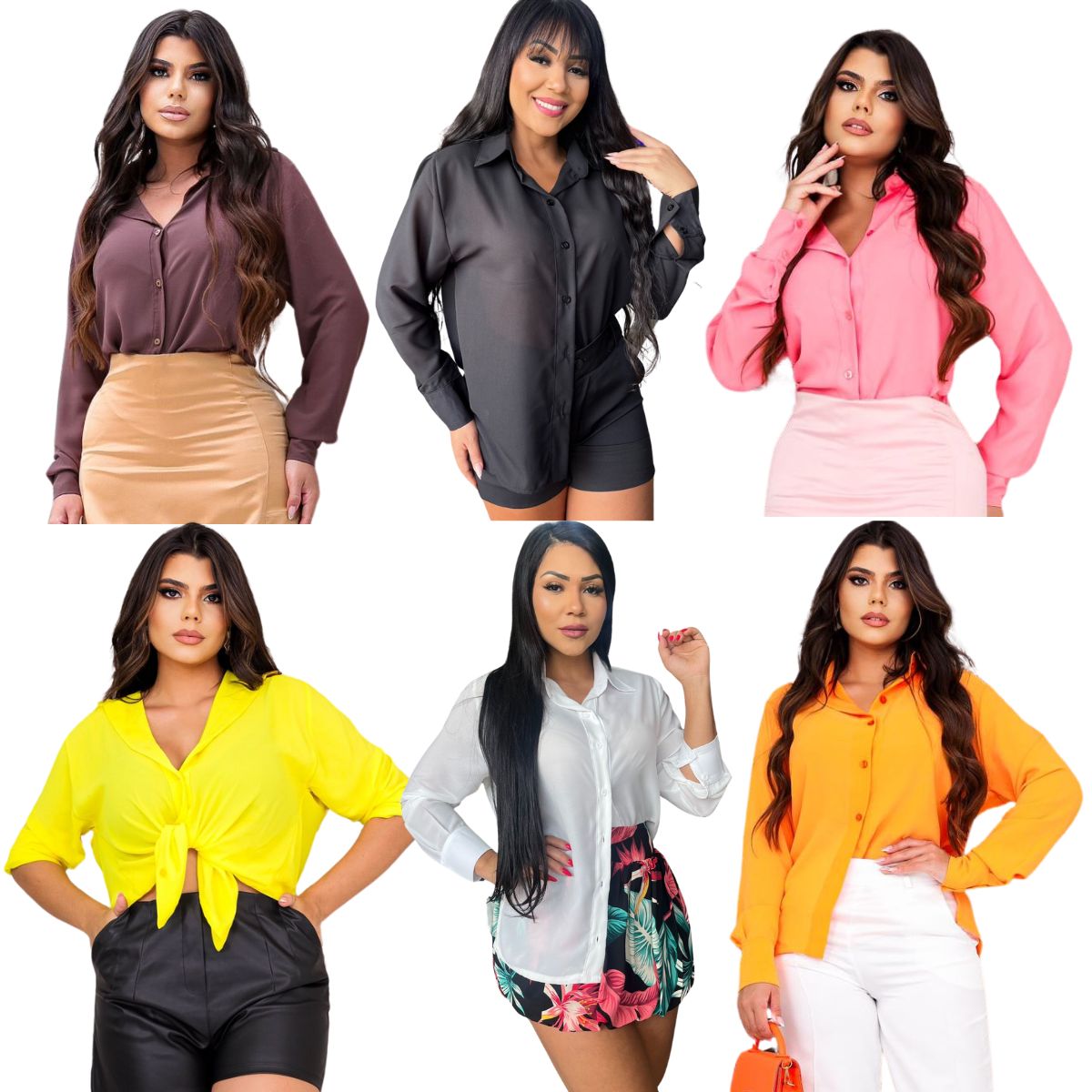 Kit Exclusivo: 2 Camisas Sociais Femininas de Tecido Crepe – Elegância e Versatilidade com Manga Longa