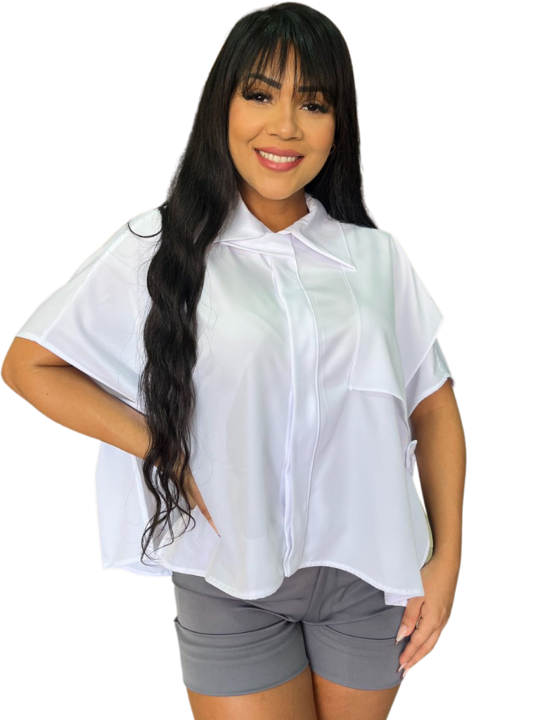 Camisa Larga com Detalhe no colarinho com Botões Escondidos