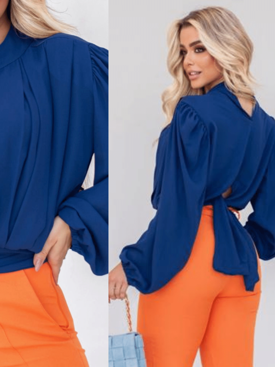 Blusa Feminina com detalhe prensada na frente e facha na de amarrar na cintura com botão na gola O