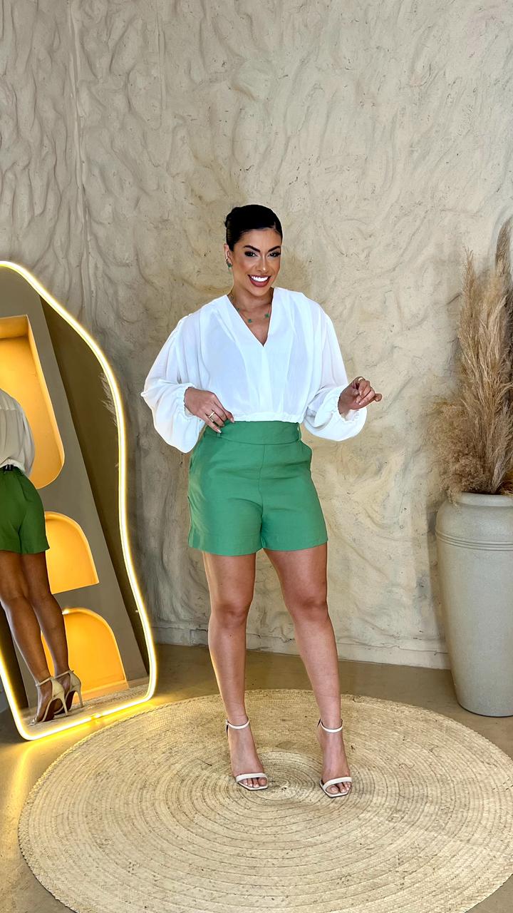 Blusa Feminina Transpassada Decote V Manga Longa Social Elegante