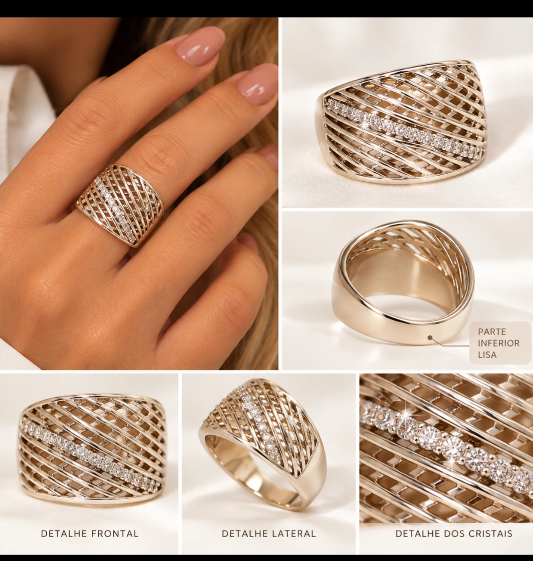 Anel Cravejado Ouro Branco
