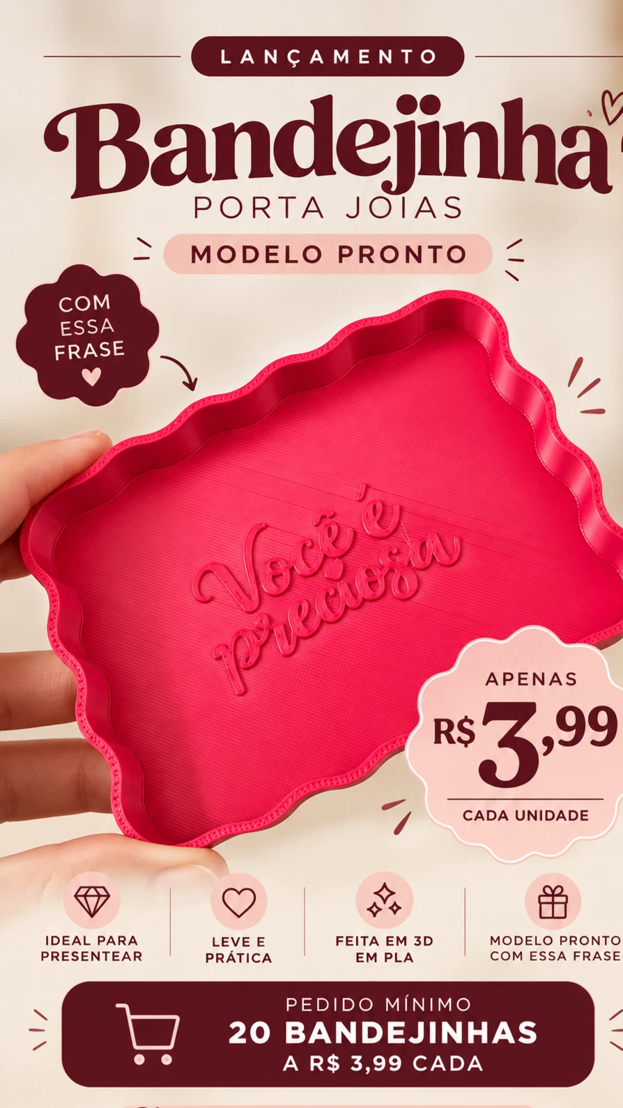 Mini Bandeja Mimo Ondinhas - Você é Preciosa - Ação Promocional - Unidade 3,99