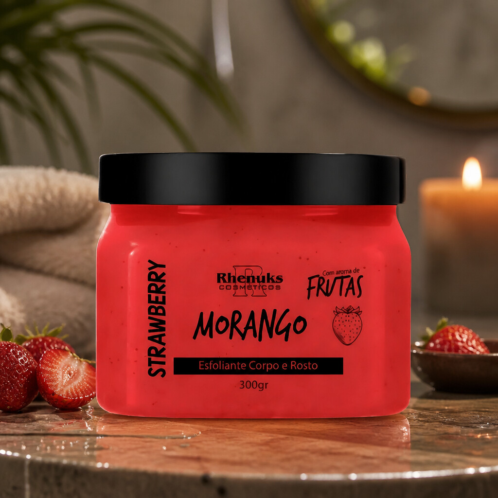 Esfoliante Corpo e Rosto Morango 300g Rhenuks