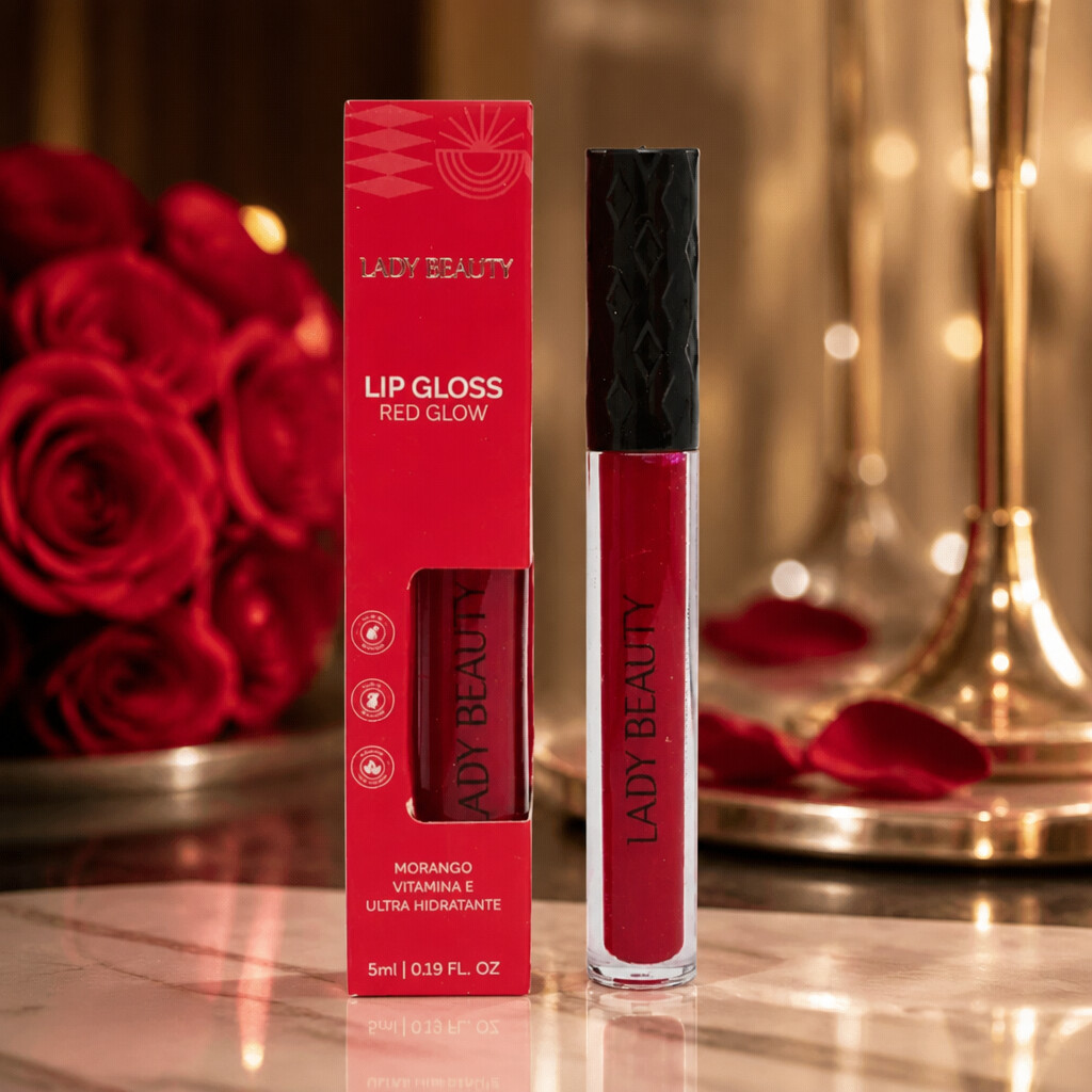 Lip Gloss Red Glow Morango 5ml Lady Beauty