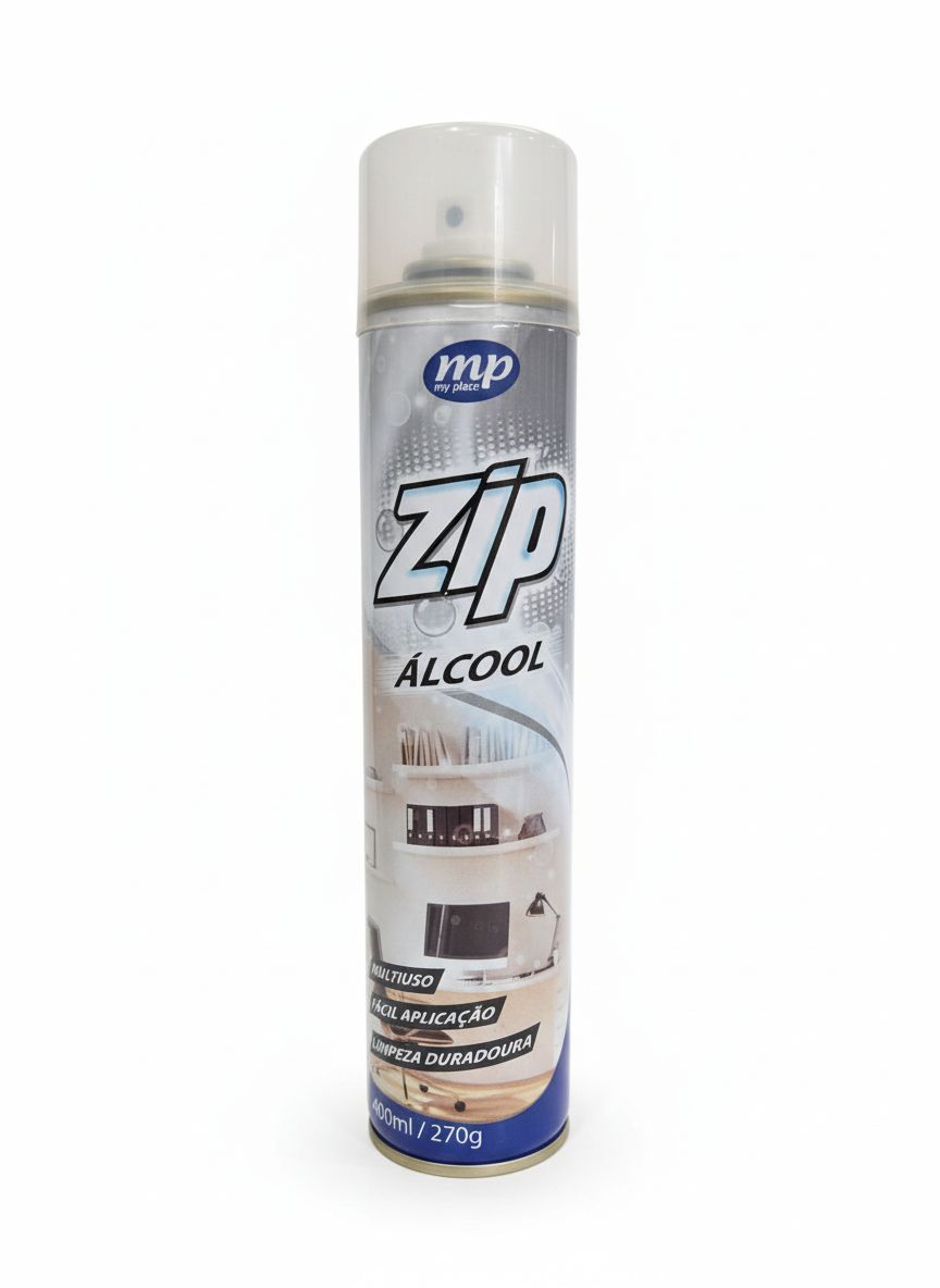 Álcool Spray Zip 400ml Multiuso Desinfecção Lata Prata Azul