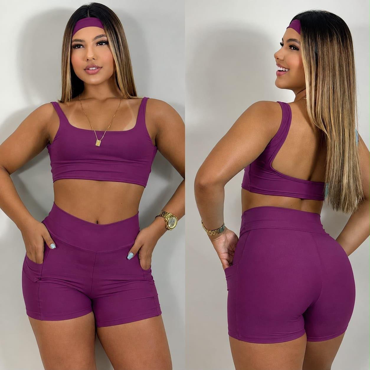 Conjunto Fitness Cropped e Shorts