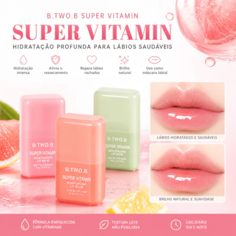Lip Balm Hidratante com Vitaminas Reparador Labial Anti Ressecamento Nutrição Intensa 8,5g BTB-270