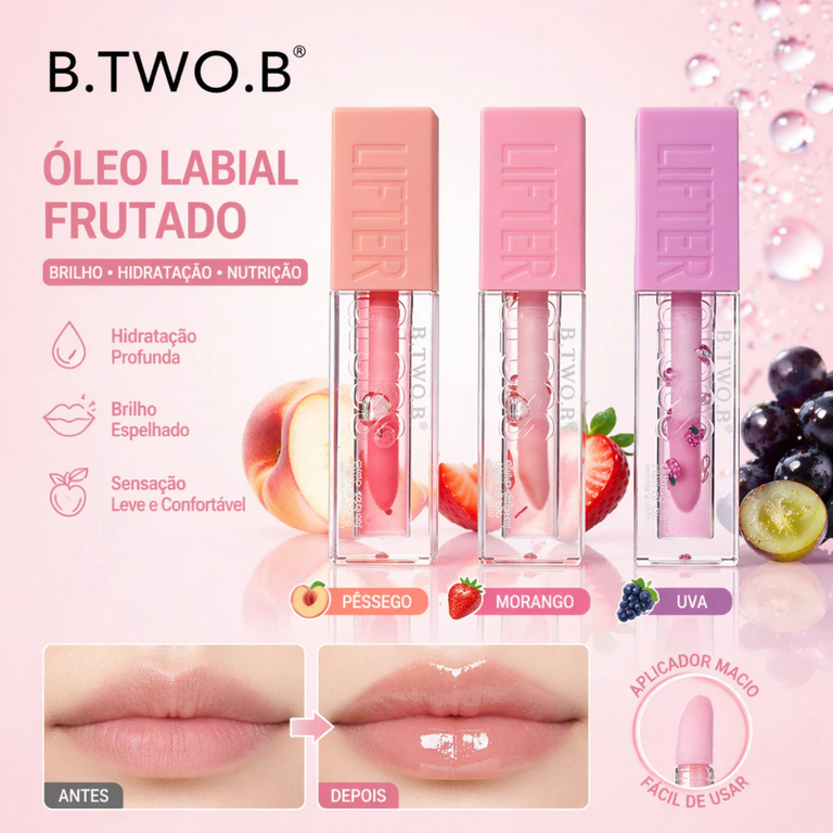 Óleo Labial Frutado - Hidratante, Não Pegajoso, Lábios Macios e Volumosos BTB-165