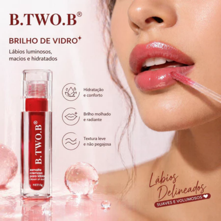 Lip Gloss Hidratante com Ácido Hialurônico Nutre Repara os Lábios Brilho Espelhado Cor Intensa Longa Duração BTB-166