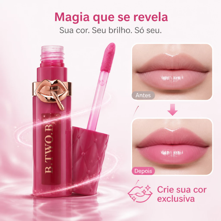 Gloss Labial Molhado/Brilhante - À Prova de Copo, Não Transfere, Nutre Lábios Secos - BTB-164