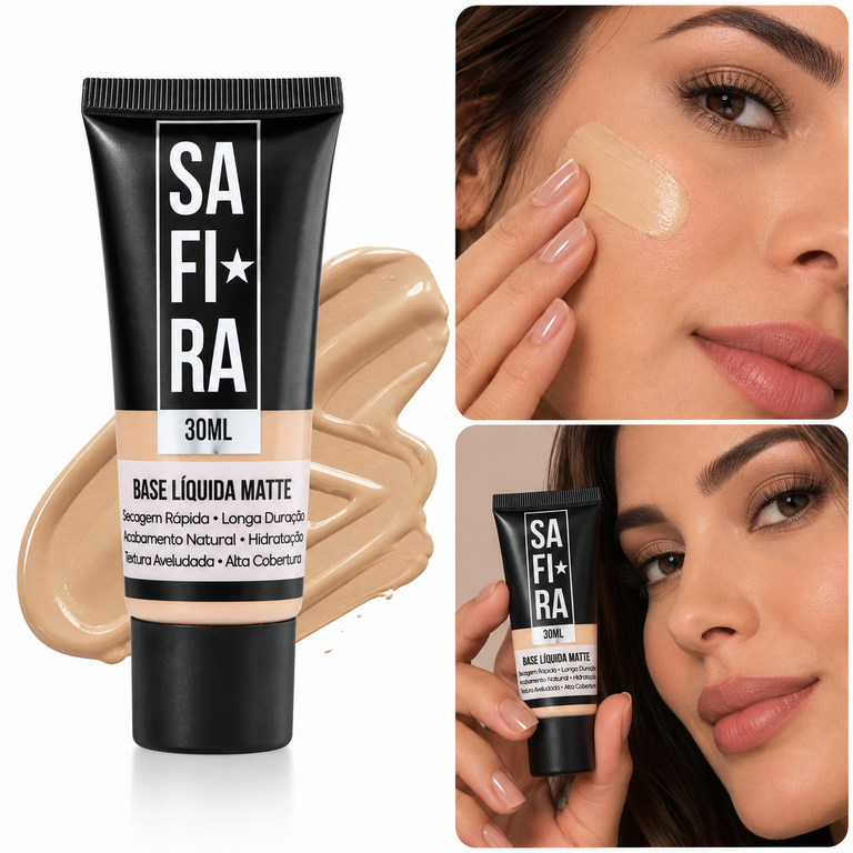Base Líquida Matte Safira Linha Basic N 02 Clara Rosada BS68105