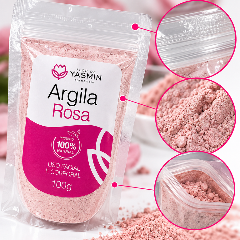 Argila Rosa para Máscara Facial e Cuidados com a Pele 100g – Flor de Yasmin