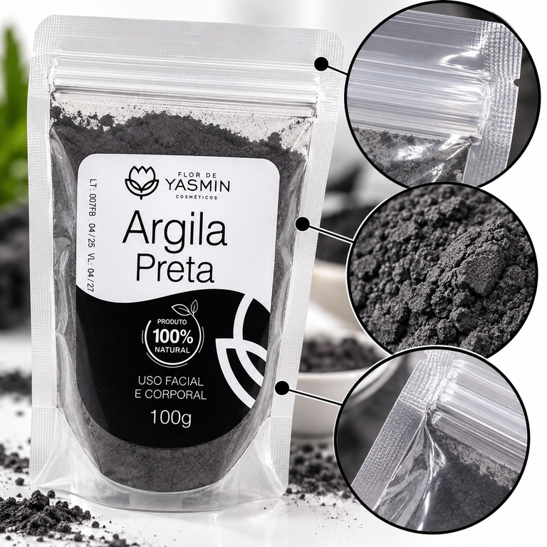 Argila Preta para Máscara Facial e Cuidados com a Pele 100g – Flor de Yasmin