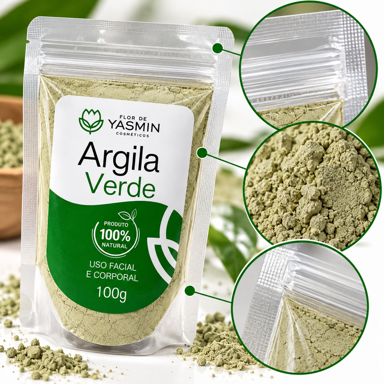 Argila Verde para Máscara Facial e Cuidados com a Pele 100g – Flor de Yasmin