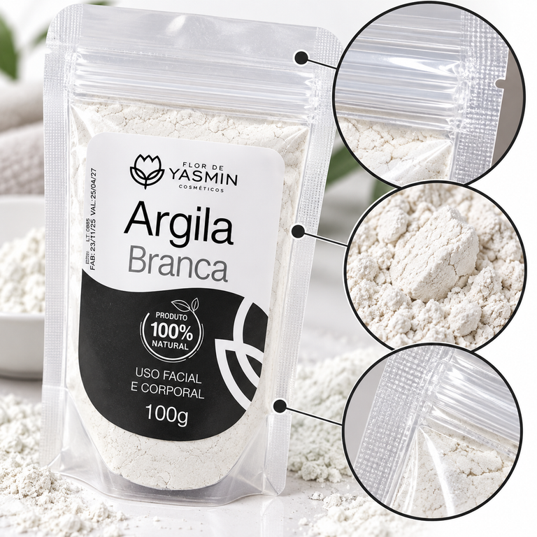 Argila Branca para Máscara Facial e Cuidados com a Pele 100g – Flor de Yasmin