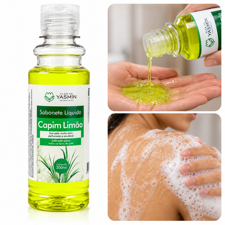 Sabonete Líquido Capim-Limão para Higiene e Cuidados com a Pele 200ml – Flor de Yasmin