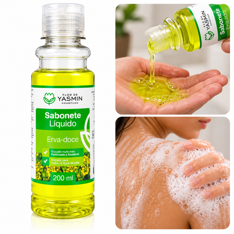 Sabonete Líquido de Erva-Doce para Higiene e Cuidados com a Pele 200ml – Flor de Yasmin