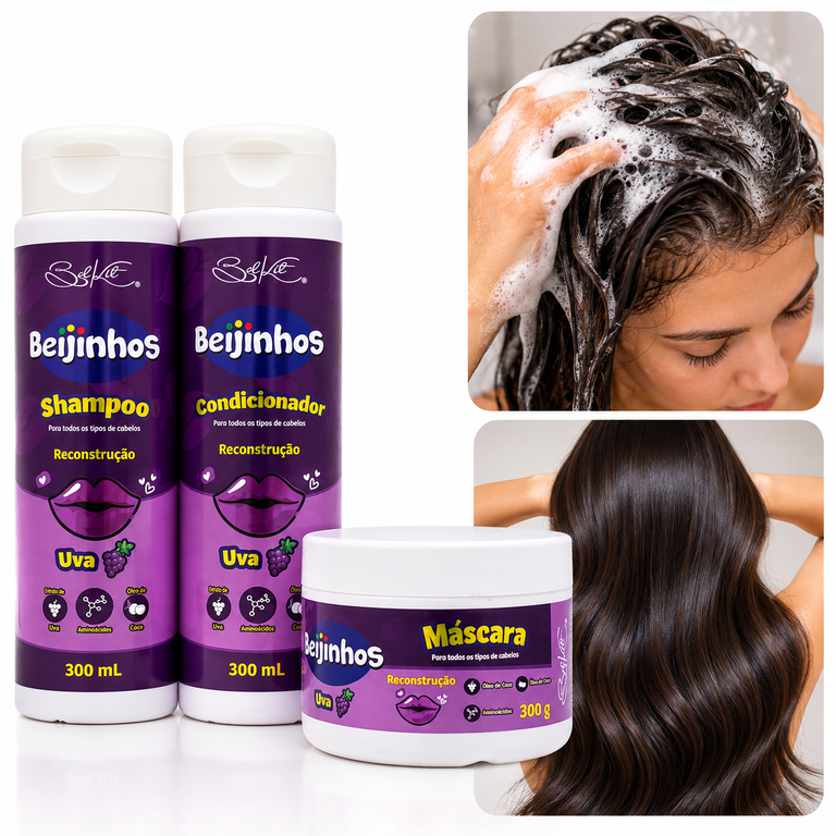 Kit Capilar Belkit Beijinhos Uva Força e Brilho - 3 Itens