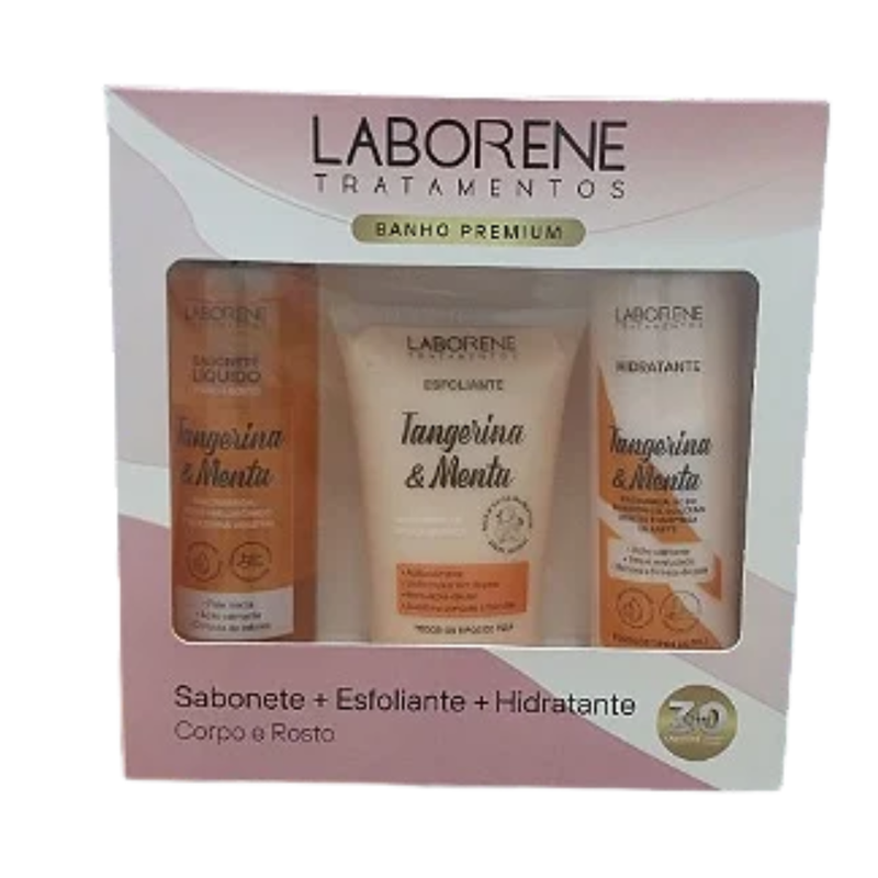 KIT BANHO PREMIUM SABONETE ESFOLIANTE E HIDRATANTE TANGERINA E MENTA LABORENE