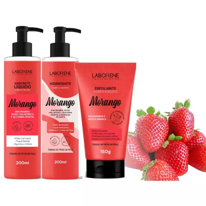 KIT BANHO PREMIUM SABONETE ESFOLIANTE E HIDRATANTE MORANGO LABORENE