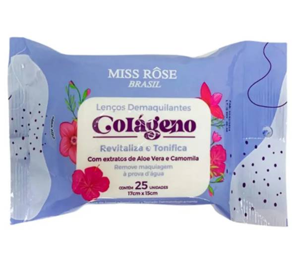 Lenços Demaquilantes Colágeno Miss Rôse Com 25un