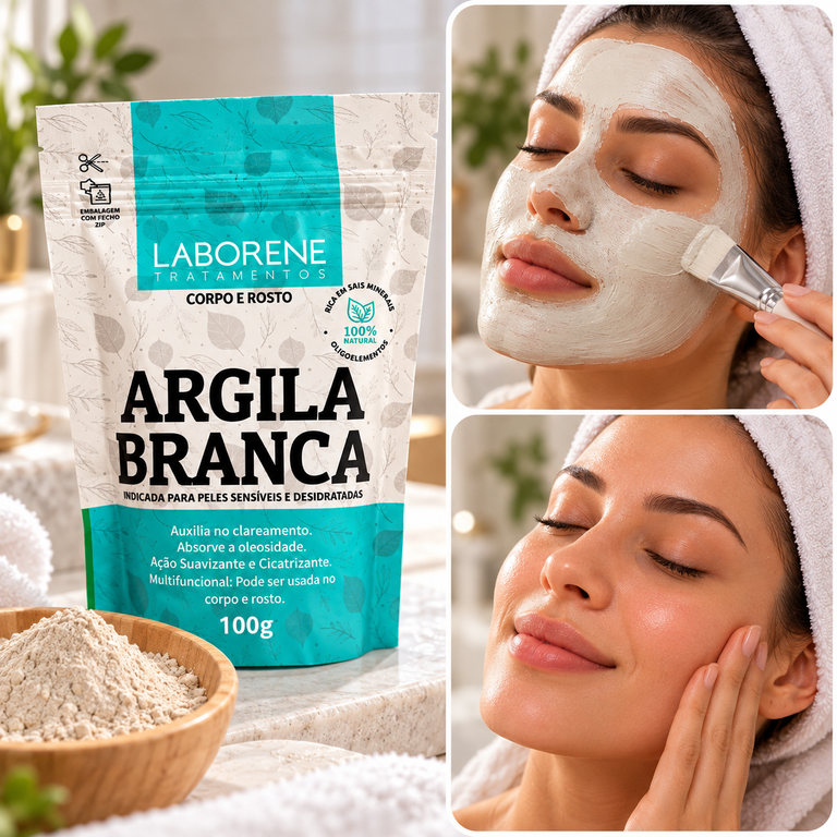 Argila em Pó Branca 100 g Sachê Laborene
