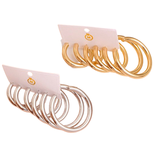 Trio de Argolas Tubular Escovada Dourado