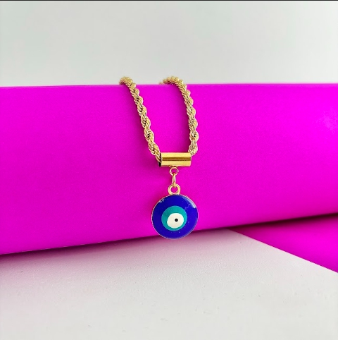 Pulseira cordao baiano Olho Grego Azul - LB476200-23-18
