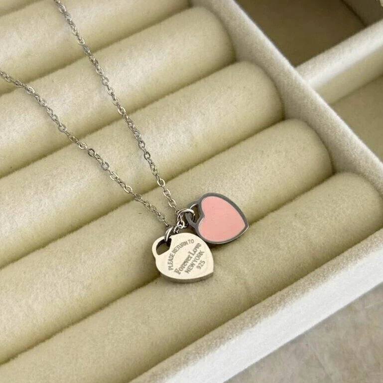 Colar aço inspiração coração rosa