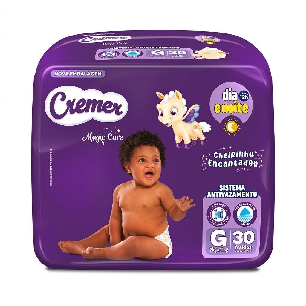 Fralda Cremex Magic Care G Infantil Antivazamento 12h Unicórnio Roxa