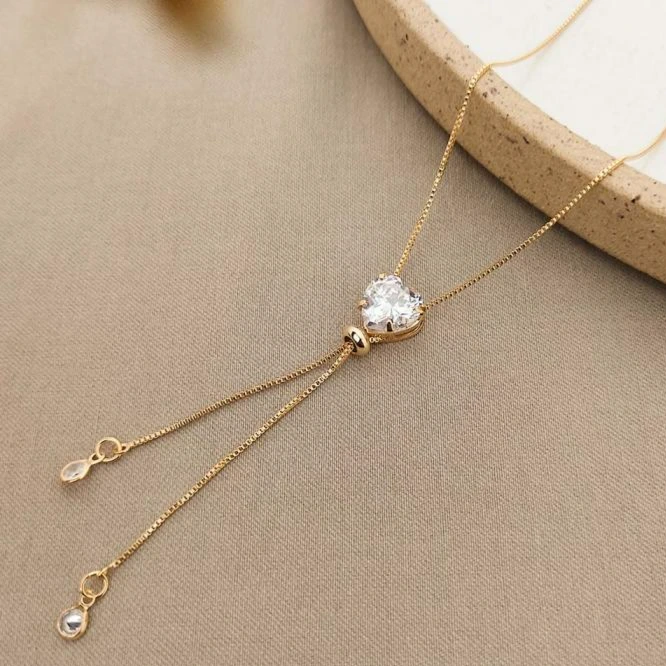 Colar dourado regulável coração cristal