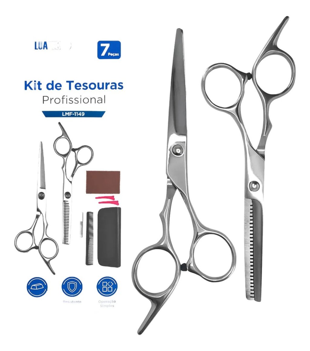 KIT Tesouras Profissionais Inox Com 7 Peças LUATEK